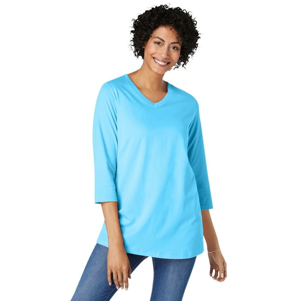 Woman Within Womens Plus Size Perfect V-Neck Three-Quarter Sleeve Tunic